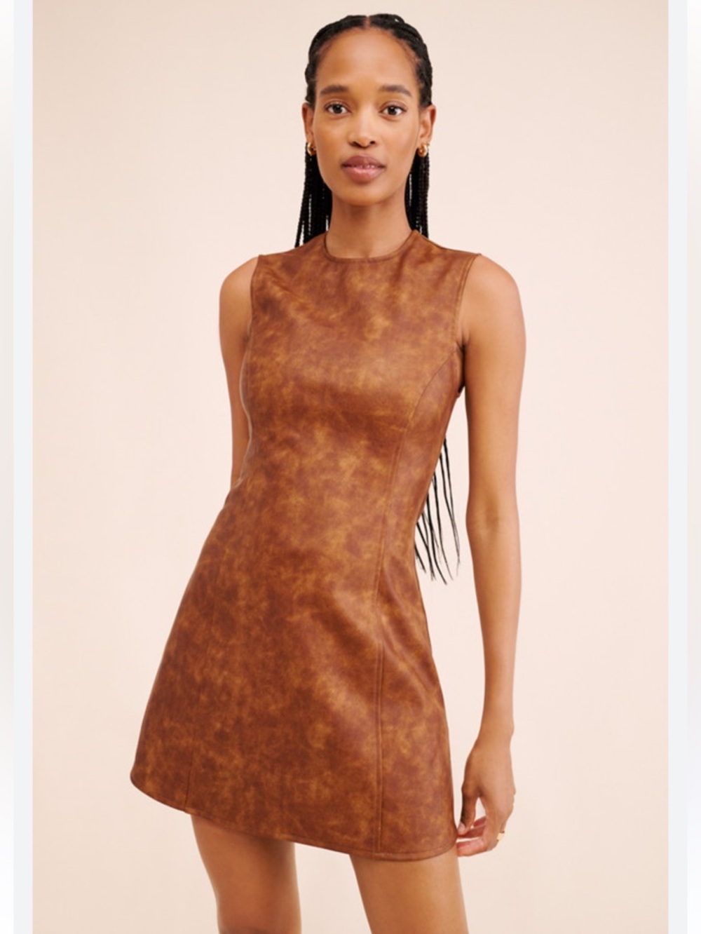 NEW WeWoreWhat x Revolve Faux Brown Leather Muscle Tank Mini dress women Medium